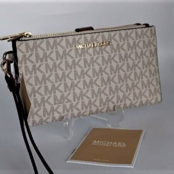NWT Michael Kors Jet Set Travel Double Zip Phone Wristlet Wallet in Vanilla - Picture 4 of 12
